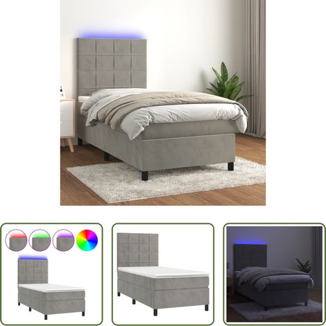Matratze - Boxspringbett mit Matratze & LED Hellgrau 90x190 cm Samt (1/5)