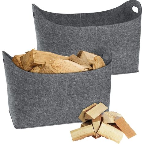 Set di 2 sacchi in feltro per legna da ardere, 55 x 30 x 40 cm, feltro, grigio chiaro (1/5)