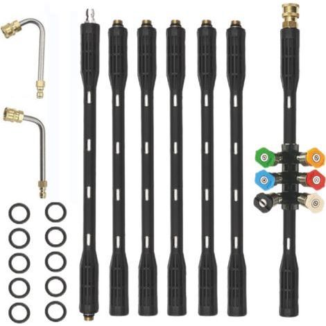 Rallonge pour nettoyeur haute pression avec 6 embouts de buse rallonge et 9 coudes pour le nettoyage des gouttières connexion rapide (1/5)