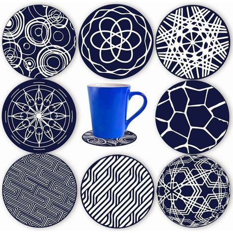 Lot de 8 dessous de verre ronds en silicone bleu 10 cm (1/5)