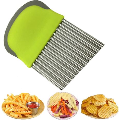 RGE Couteau à frites inox coupe-légumes ondulé légumes salade de fruits vert (1/5)