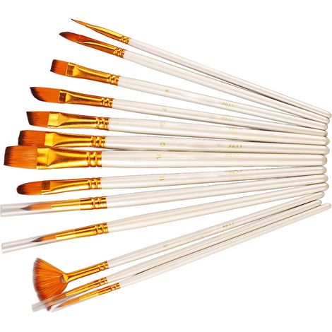 Ensemble de 13 pinceaux d'artiste, pinceaux à long manche en nylon bicolore blanc nacré pour peinture à l'huile et acrylique, ensemble de pinceaux pour aquarelle