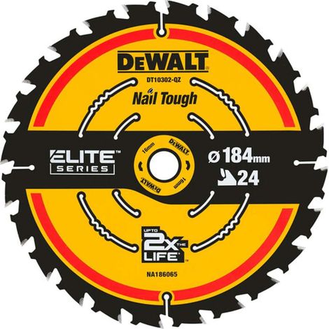 DeWALT - Hoja de sierra para madera 184x16 mm, 24 dientes DT10302