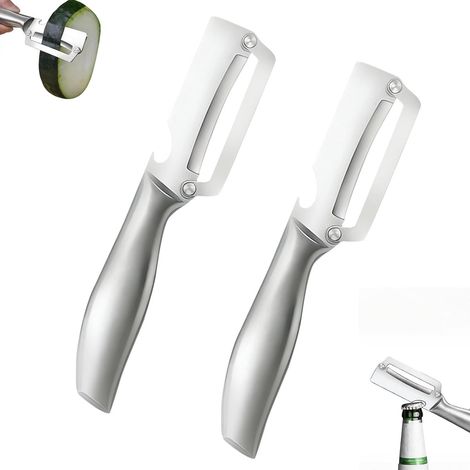 Set di 2 Dunschiller - Aardappelschiller 2 in 1 con apribottiglie - Roestvrijstalen groenteschiller met handvat en Breed Lemmet - Dunschiller for Groenten, Aardappelen, Wortelen e Kommers (1/5)