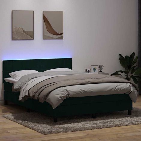 Boxspringbett mit Matratze & LED Dunkelgrün 160x220 cm Samt