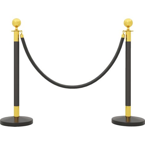 Postes de separación, acero inoxidable, cuerdas de terciopelo negro, negro (1/5)