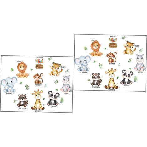 2 Ensembles Autocollants Animaux Décalcomanies Mignonnes pour Décoration Murale Jungle avec Lion Autocollants Auto Adhésifs pour Nursery de Jeu (1/5)