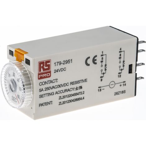 Relais temporisé RS PRO, 24V c.c., Enfichable, 2 contacts ( Prix pour 1 ) (1/3)
