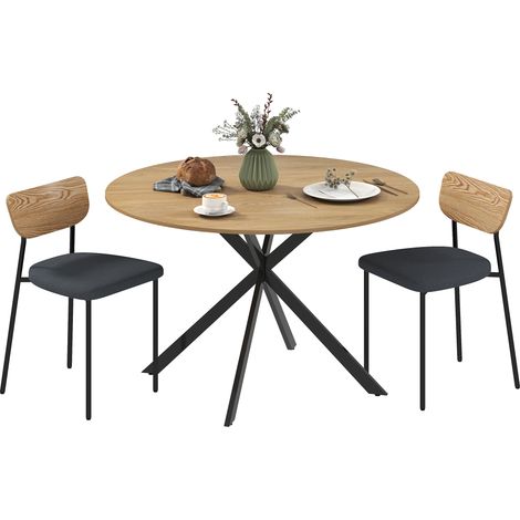 Ensemble table à manger avec 2 chaises - HOMCOM - piètement croisé en acier - dossier incurvé assise rembourrée - effet bois naturel (1/5)