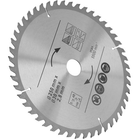 Lame de scie circulaire de 250 mm en carbure cémenté pour la coupe du bois, 5500 tr/min, 250 x 48 x 30 (1/5)
