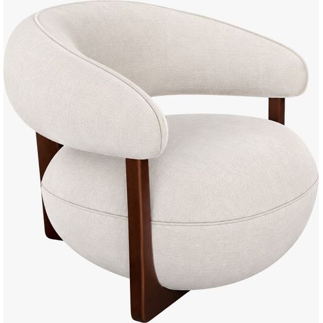 MAEL Fauteuil en tissu texturé blanc écru pieds en bois foncé (1/5)