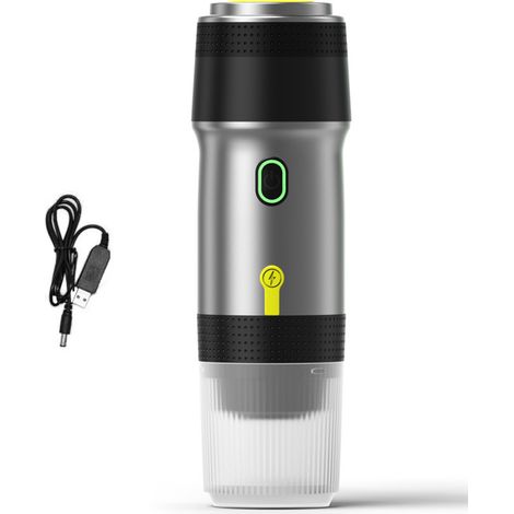 Ortviai Machine à Café Portable 3-en-1 Sans Fil pour Voiture et Maison, Compatible Capsules & Café Moulu, 15 bars, 120 ml, Argent (1/5)