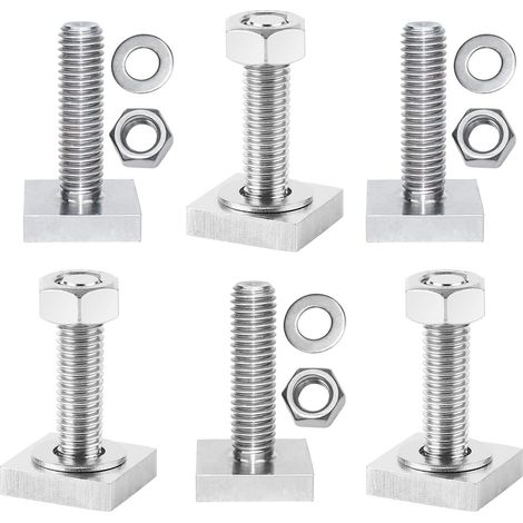 Lot de 6 adaptateurs de rainure en T pour barres de toit M8 - Vis de serrage avec écrous et rondelles - Support en acier inoxydable - Accessoires de fixation compatibles avec rails à rainure
