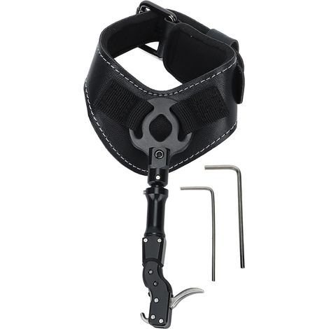 Déclencheur d'arc à poulies composite, aide de tir à l'arc avec bracelet poignet et étendeur, accessoires noirs pour archer. (1/5)