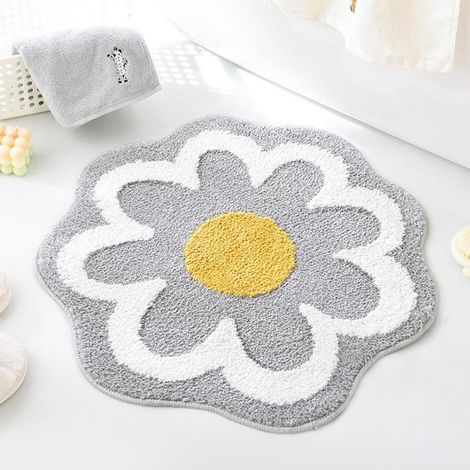 Tapis de bain - Motif floral - Tapis de douche lavable - Polyester - Décoration de chambre - 40 x 40 cm - Gris (1/4)