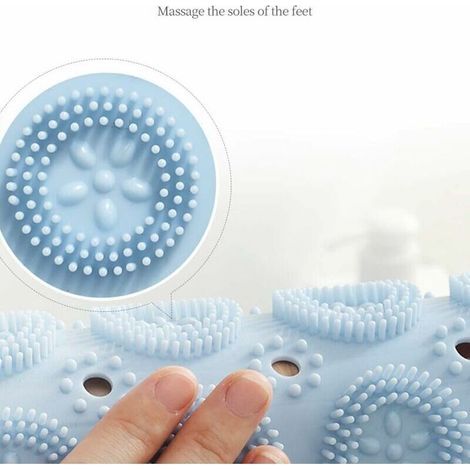 Tapis de bain rond de massage TEP, antidérapant, antibactérien et anti-moisissure, lavable en machine, avec trous de drainage et ventouses, 55 x 55 cm, bleu (1/4)