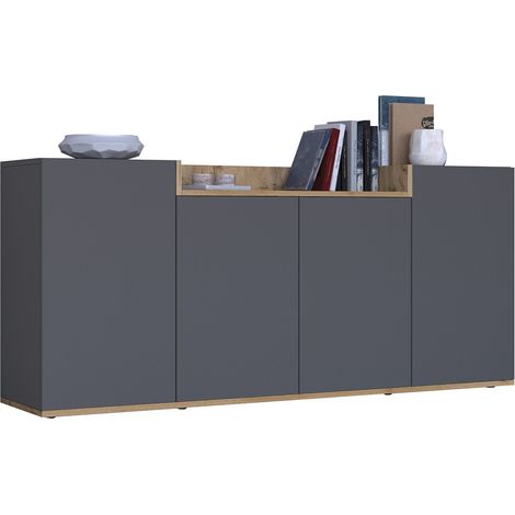 Credenza Swink, Madia 6 Ripiani, Apertura Battente Made in Italy, 4 Ante, 160x35x70h cm Nero Antracite