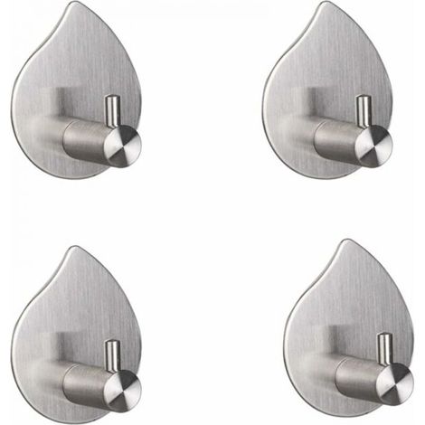 [4 Pieces] - Silver - 304 Brushed Stainless Steel Wall Mounted Towel Hook No Drilling Design Towel Holder for Bathroom or Kitchen - No Drilling Required - High Quality 3M Adhesive (1/5)