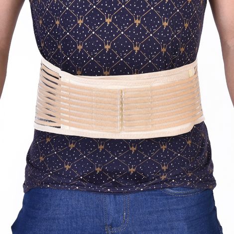 Ceinture lombaire chauffante magnétique unisexe - Soutien dorsal réglable et respirant (Beige L)