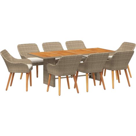 Maison Exclusive - Garten Essgruppe 9 Stk. Beige Poly-Rattan (1/5)