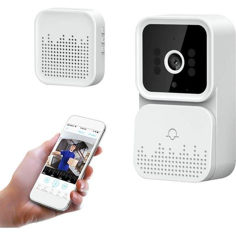 Sonnette vidéo WiFi sans fil, interphone visuel intelligent avec caméra HD vision nocturne, batterie rechargeable USB, appel à distance via smartphone, kit 1 pièce (1/4)