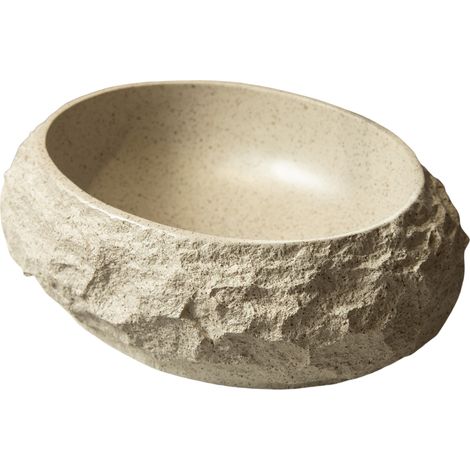 Lavabo sobre encimera ovalado irregular de resina con efecto piedra 45x32x15 cm beige HOMVRA (1/5)