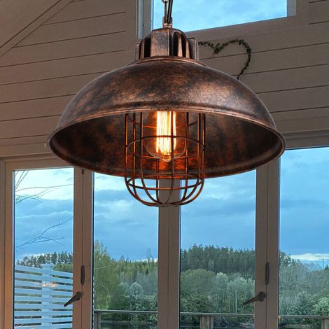 – Lustre vintage industriel E27 33cm – Abat-jour en métal rouille – Câble ajustable 100cm – Convient pour cafés et salons (1/5)