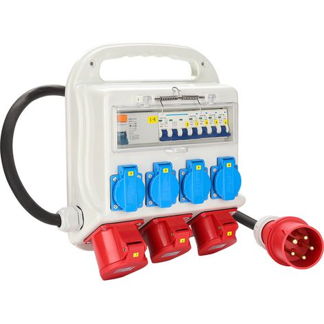 Hengda – Coffret de chantier 2 x CEE 400V 16A – 4 x 230V Schuko IP44 – Disjoncteur 40A 30mA – Câble H07RN-F 5G 2,5 – 8kg