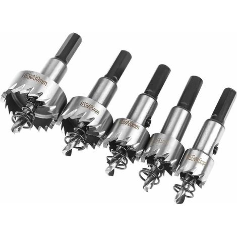 Lochsägen-Set, 5-teilig, HSS-Kobalt-Lochsäge Ø16/18,5/20/25/30 mm, Hochgeschwindigkeitsstahl-Lochsägenlegierung, Stahl, Edelstahl, geeignet für Holz, Kunststoff, Metall