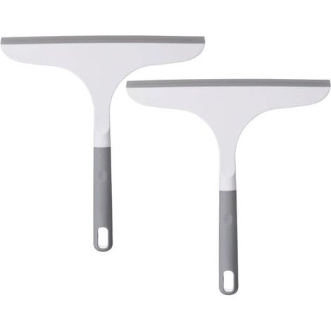 Raclette de douche - Lot de 2 - Raclette à vitres - Raclette de sol - Nettoyant pour vitres - Raclette en silicone - 27,5 x 24,5 cm - Blanc (1/5)