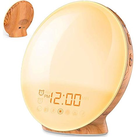 Réveil Lumière Douceur LED Simulateur d'aube Horloge Lampe Niveaux de Luminosité Simulateur d'Aube et Crépuscule 2 Réveils 7 Sons Naturels Fonction Snooze Veilleuse Enfant 7 Couleurs (1/5)