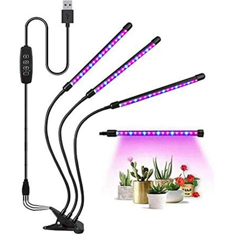Lampe de croissance LED pour plantes d'intérieur, spectre complet, col ajustable, allumage/extinction automatique, minuterie 3/9/12 h avec clip de bureau-AquaForge (1/5)