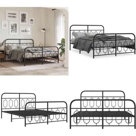 Cadre de lit métal sans matelas avec pied de lit noir 140x190cm - Cadre De Lit - Lit Double - Lit Metal - Lit Noir - Meuble Chambre - Home & Living (1/5)