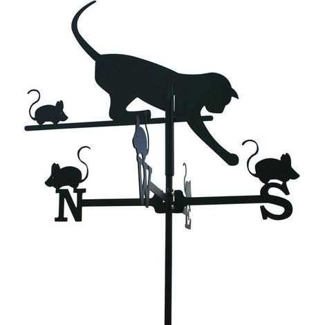 Girouette de jardin chat et souris en fer forgé – Hauteur 72 cm – Peinture époxy haute température – Découpe au laser (1/3)