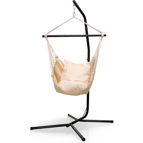 Frankystar – Chaise suspendue avec support en acier inoxydable – 2 coussins 35x35cm – Charge maximale 120kg – Dimensions 90x120x60cm