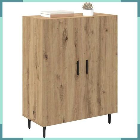 881478 Buffet Chêne Artisanal 69,5x34x90cm Bois Ingénierie 2 Portes Charnières Espace Rangement (1/5)