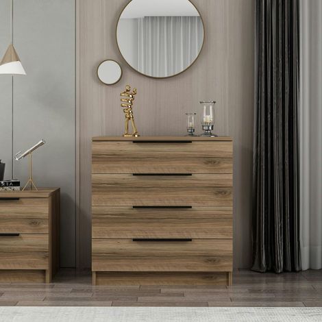 Petite commode moderne 4 tiroirs effet bois de noyer BYRON (1/5)