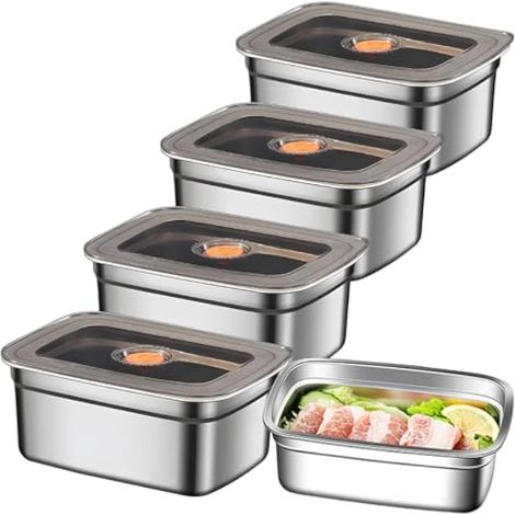 SUNOYA 4 Pieces Boite Alimentaire Inox, 1000ml Boîtes De Congélation, Récipients En Acier Inoxydable, Boîte À Charcuterie En Acier Inoxydable Pour Conserver Des Repas Collations (1/5)