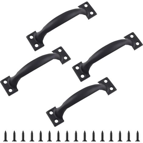 Poignée de porte en fonte ancienne de 98mm,solide, poignée de porte, poignée de porte de porte de grange, extérieur, garage, armoire, noir 4pcs (1/4)