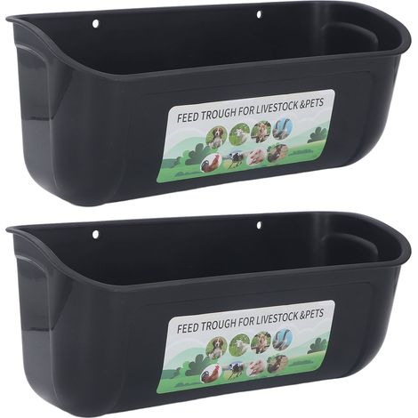 2 Stück dicke Polypropylen-Hängefuttertröge für Hühner, Enten, Ferkel, Gänse, Puten und Ziegen (schwarz) (1/5)