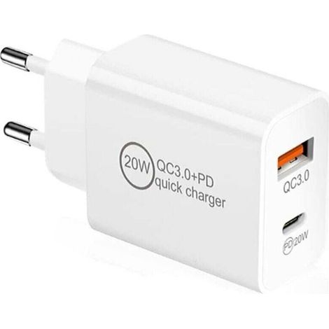 20W Rapide Prise Chargeur USB C, USB CetUSB A Universal Adaptateur PD&QC 3.0 Charge Secteur pour i Phone 13,12,12 Mini,Pro,Max,11,11pro,XS,XR,8 Plus,Pad,Air,Samsung Galaxy S21,S20,Honor,Huawei,Xiaomi (1/4)
