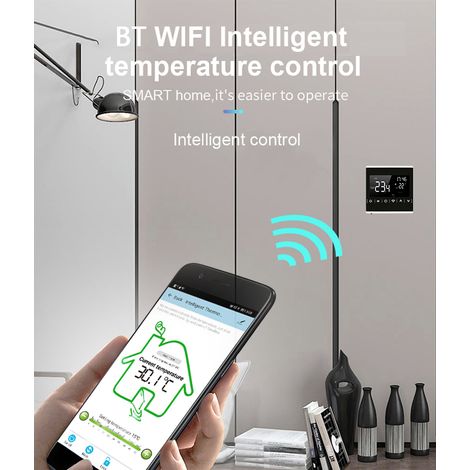 MEIH 85-250V Thermostat Connecté WiFi Programmable Hebdo APP Smart Life LCD Rétroéclairé Chauffage Eau Régulateur Anti-surchauffe Anti-gel °C/°F ABS PC Noir/Blanc 85x16x85mm 1+2vis (1/3)