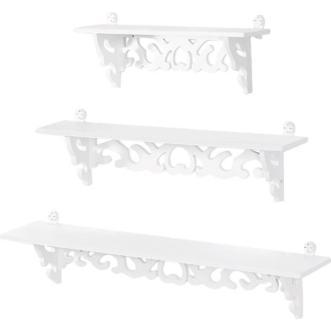 Étagère Murale D'affichage, Blanc 3 Supports de Rangement Sculptés Décoratifs Flottants Shabby, Installation Facile, Organisateur de Livres pour Chambre à Coucher, Salon, Salle (1/5)