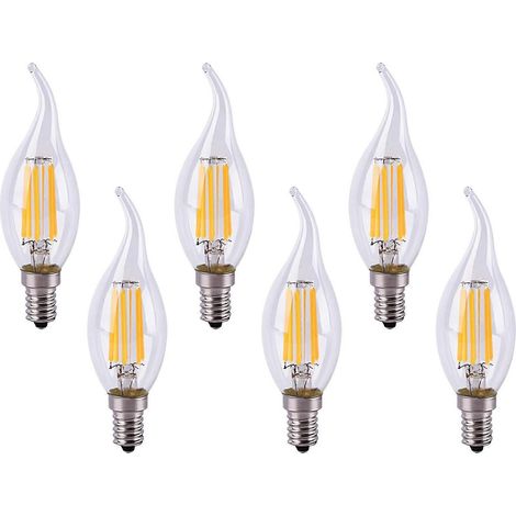 Ampoule LED à filament effet bougie 6W, dimmable, 2700K, 600lm, culot E14, C35, forme flamme, équivalent à une ampoule incandescente 60W (lot de 6). (1/5)