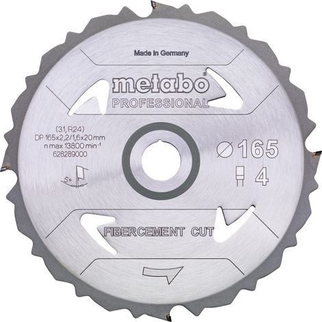 Metabo Kreissägeblatt Fibercement 165x20 mm Z4, 5° Zement Gips Handkreissägen (1/3)