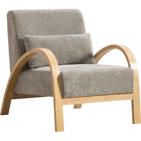 Fauteuil lounge scandinave en tissu – tissu chenille doux et structure en bois stable, idéal pour salon et chambre -GRAY (1/5)