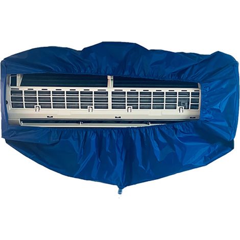 Housse de lavage universelle pour climatiseur mural, avec sangle de serrage et tuyau d'évacuation de 2,5 m. Couleur : bleu, taille moyenne. (1/3)