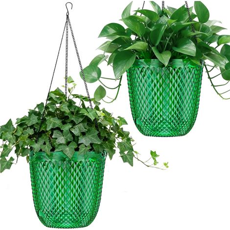Lot de 2 Pots suspendus auto-arrosants avec cordes coton, drainage double couche et chaînes pour jardin maison