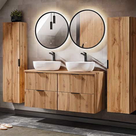 Badmöbel Set mit 121cm Waschtisch ADELAIDE-56 Wotaneiche Rillenoptik, B/H/T ca. 170/200/46,5 cm (1/5)