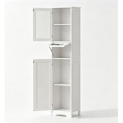 Mobile alto da bagno indipendente bianco con 1 cassetto, 2 ante e ripiani regolabili (1/5)